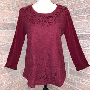 Halo Floral Lace Maroon Top Blouse Floral